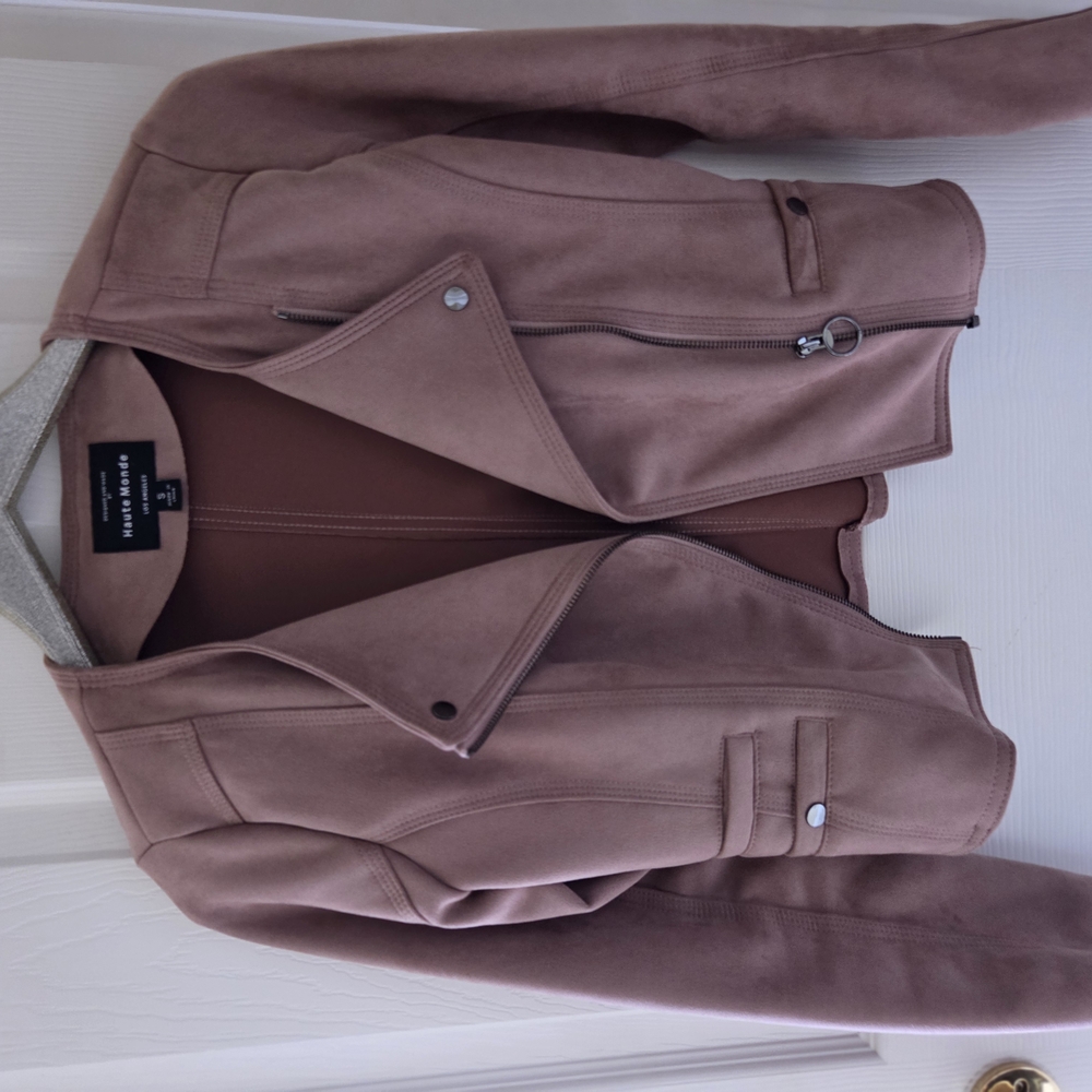Haute Monde Pale Pink Suede/ Leather Jacket Moto Style